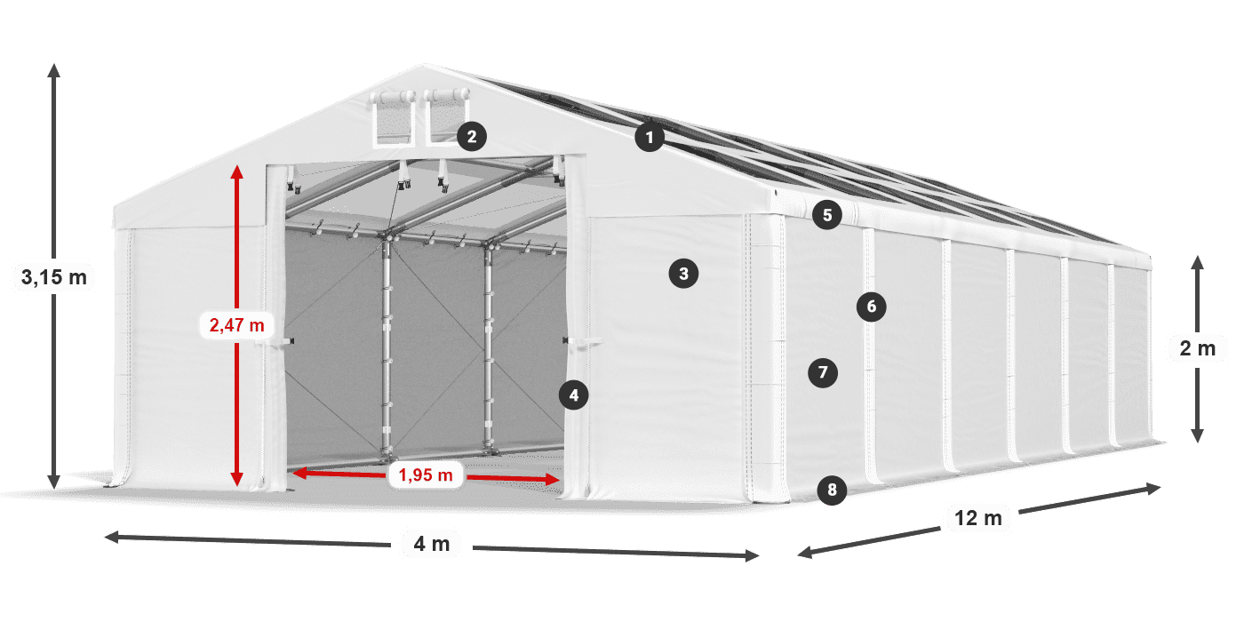 Střecha: MS T 580 PVC Stěny: SD 500 PVC 2m legenda
