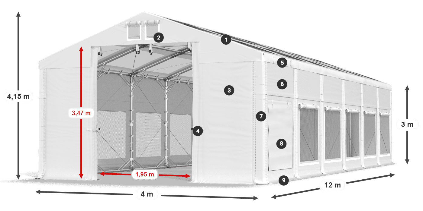 Střecha: MS T 580 PVC Stěny: SD M 500 PVC 3m legenda