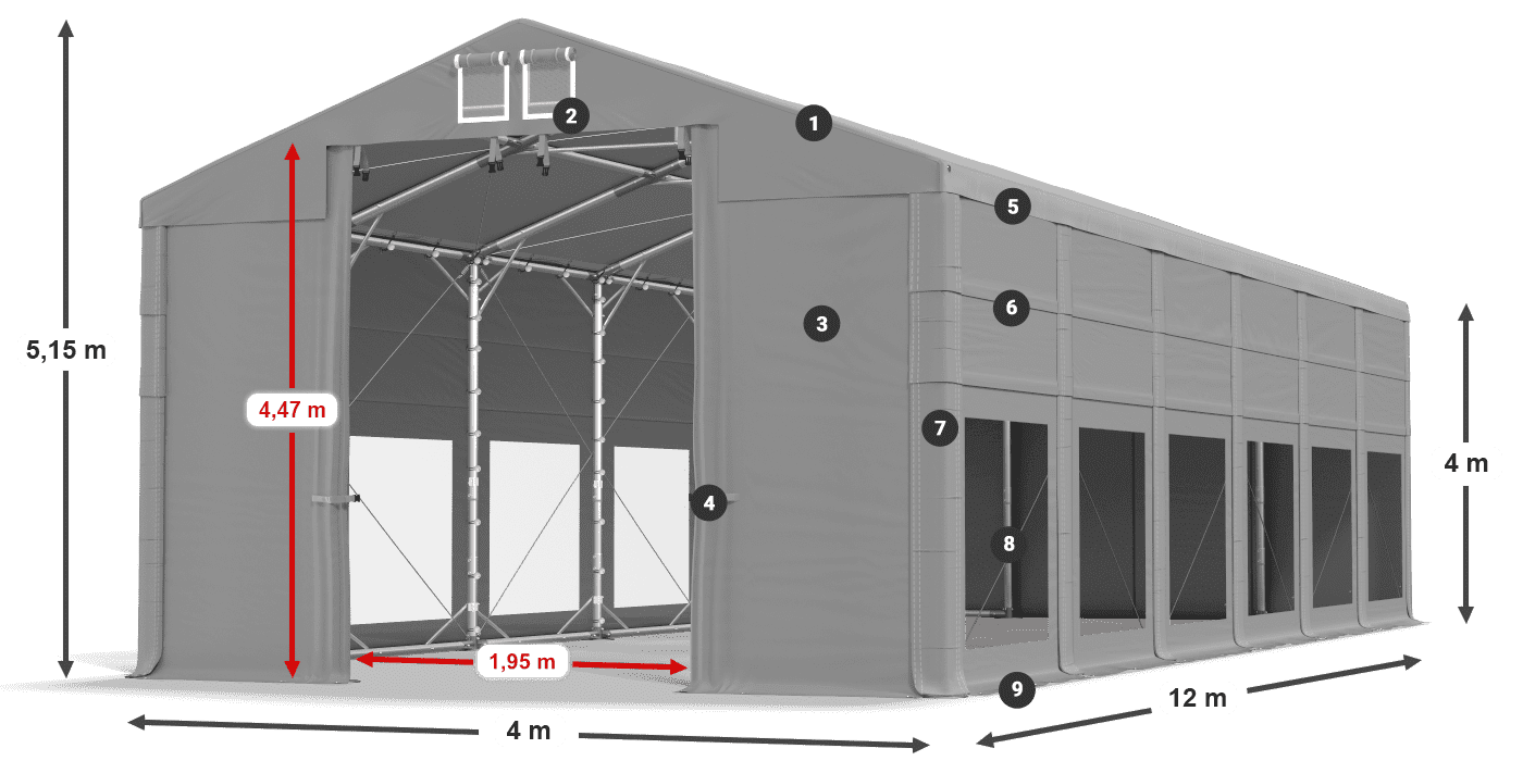 Střecha: FR 620 PVC Stěny: MS 580 PVC 4m legenda
