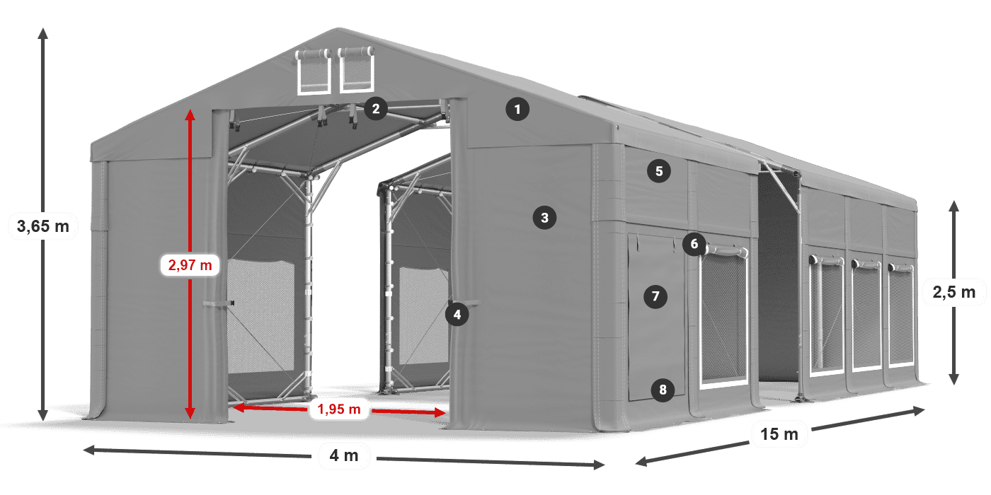 Střecha: FR 620 PVC Stěny: SD 500 PVC 2,5 m legenda