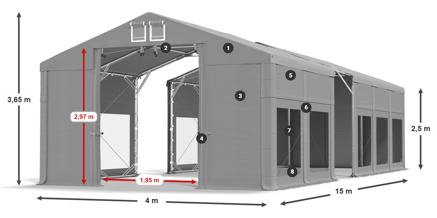 Střecha: MS 580 PVC Stěny: MS 580 PVC 2,5 m legenda