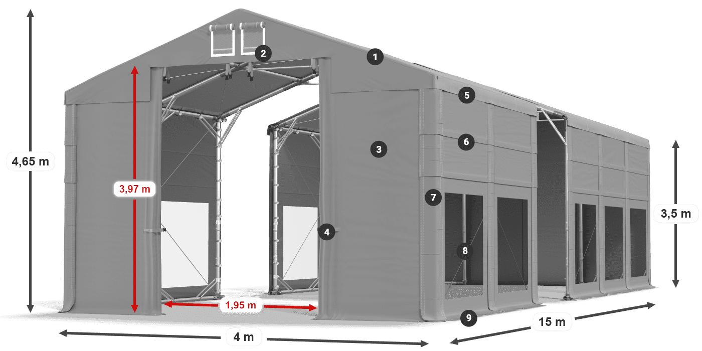 Střecha: MS 580 PVC Stěny: MS 580 PVC 3,5m legenda