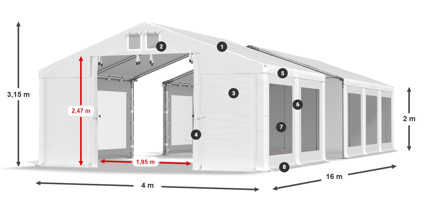 Střecha: FR 620 PVC Stěny: MS 580 PVC 2m legenda