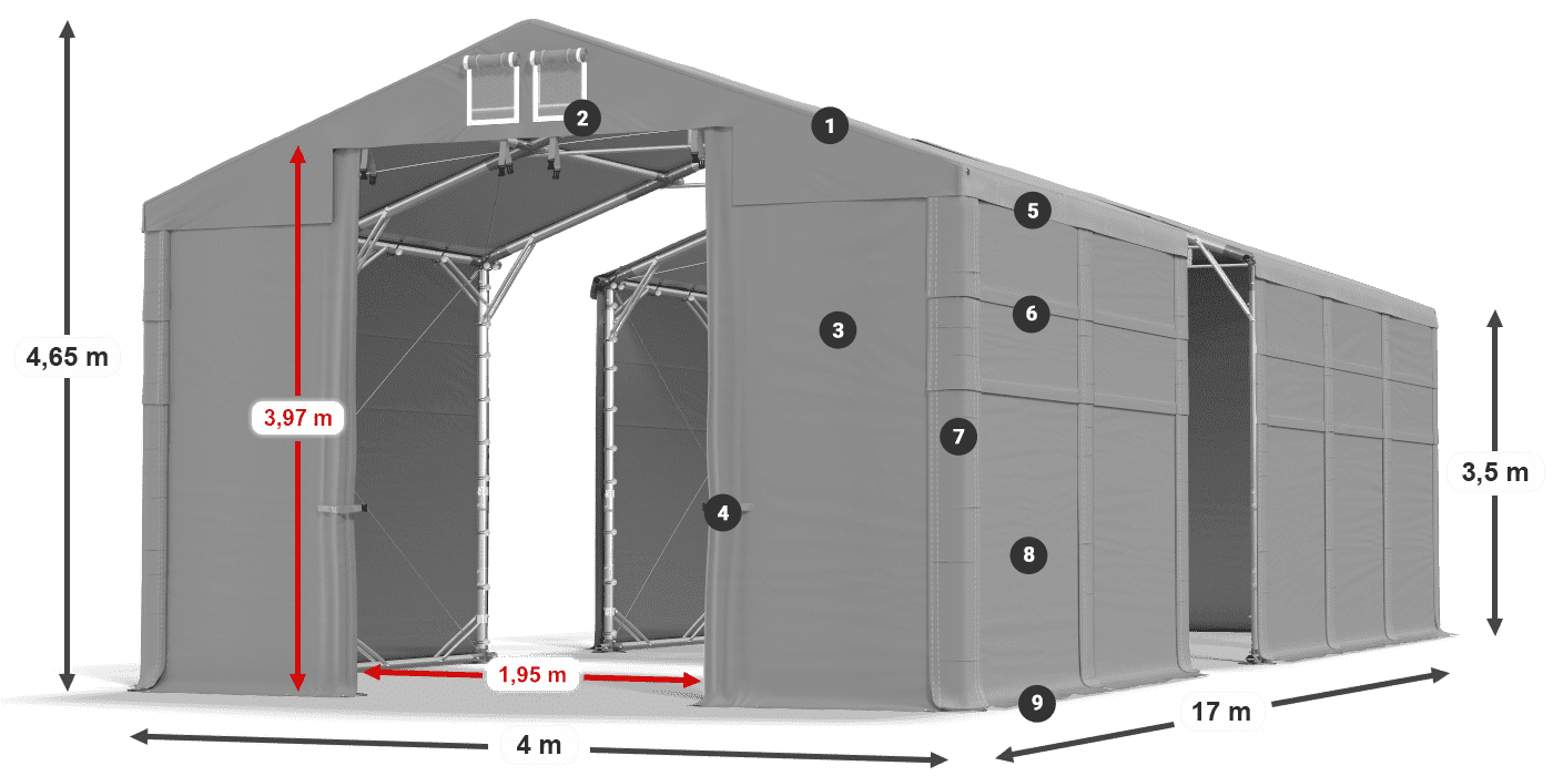 Střecha: FR 620 PVC Stěny: SD 500 PVC 3,5m legenda