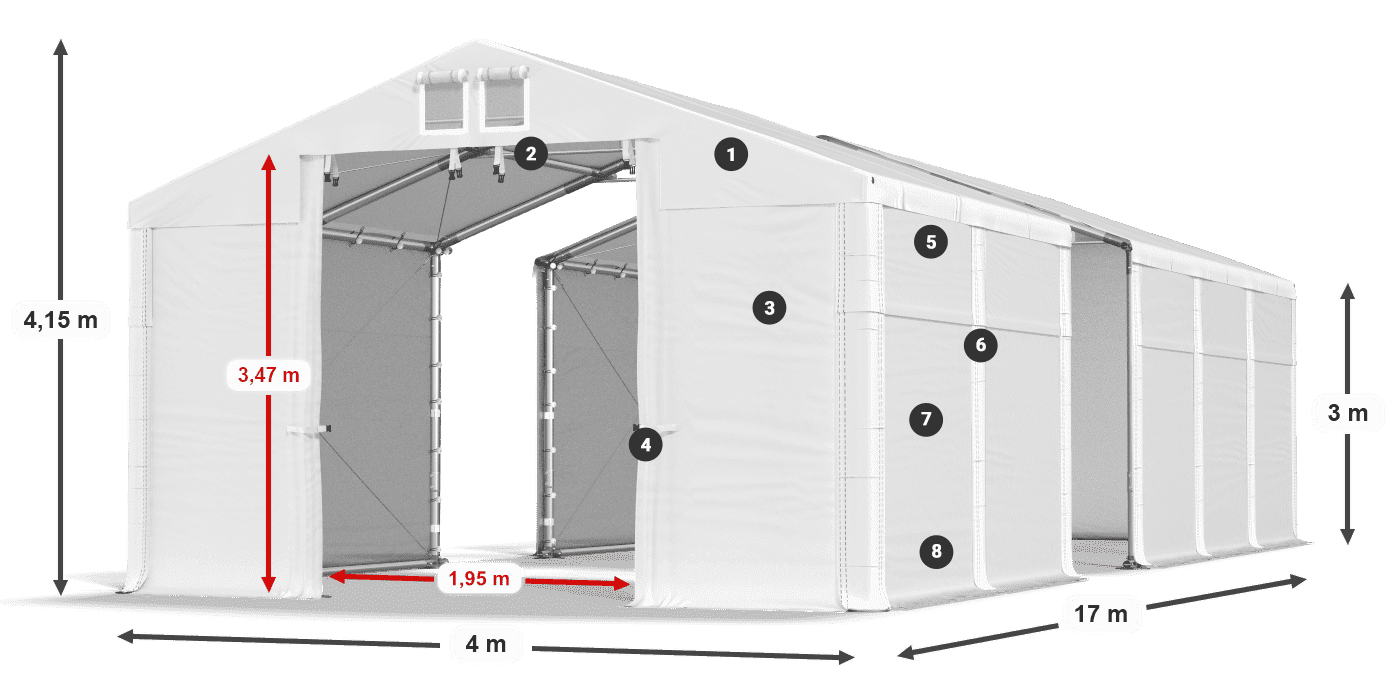 Střecha: MS 580 PVC Stěny: SD 500 PVC 3m legenda