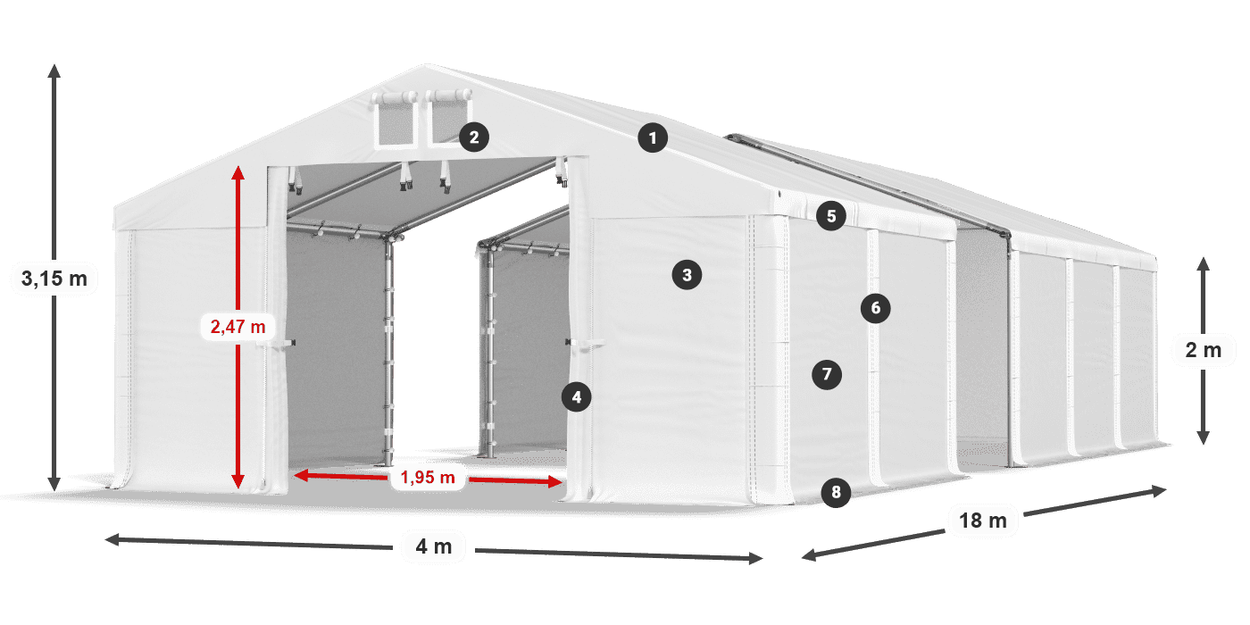 Střecha: FR 620 PVC Stěny: SD 580 PVC 2m legenda