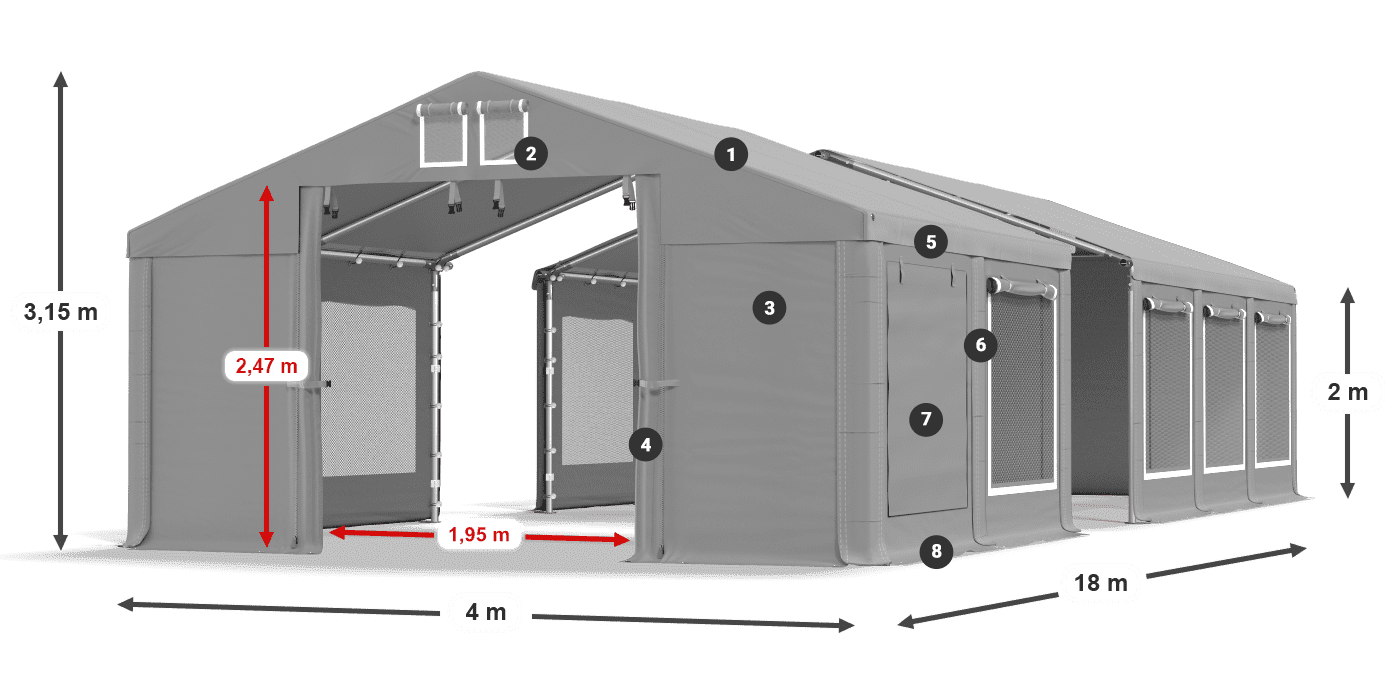 Střecha: MS 580 PVC Stěny: SD M 500 PVC 2m legenda
