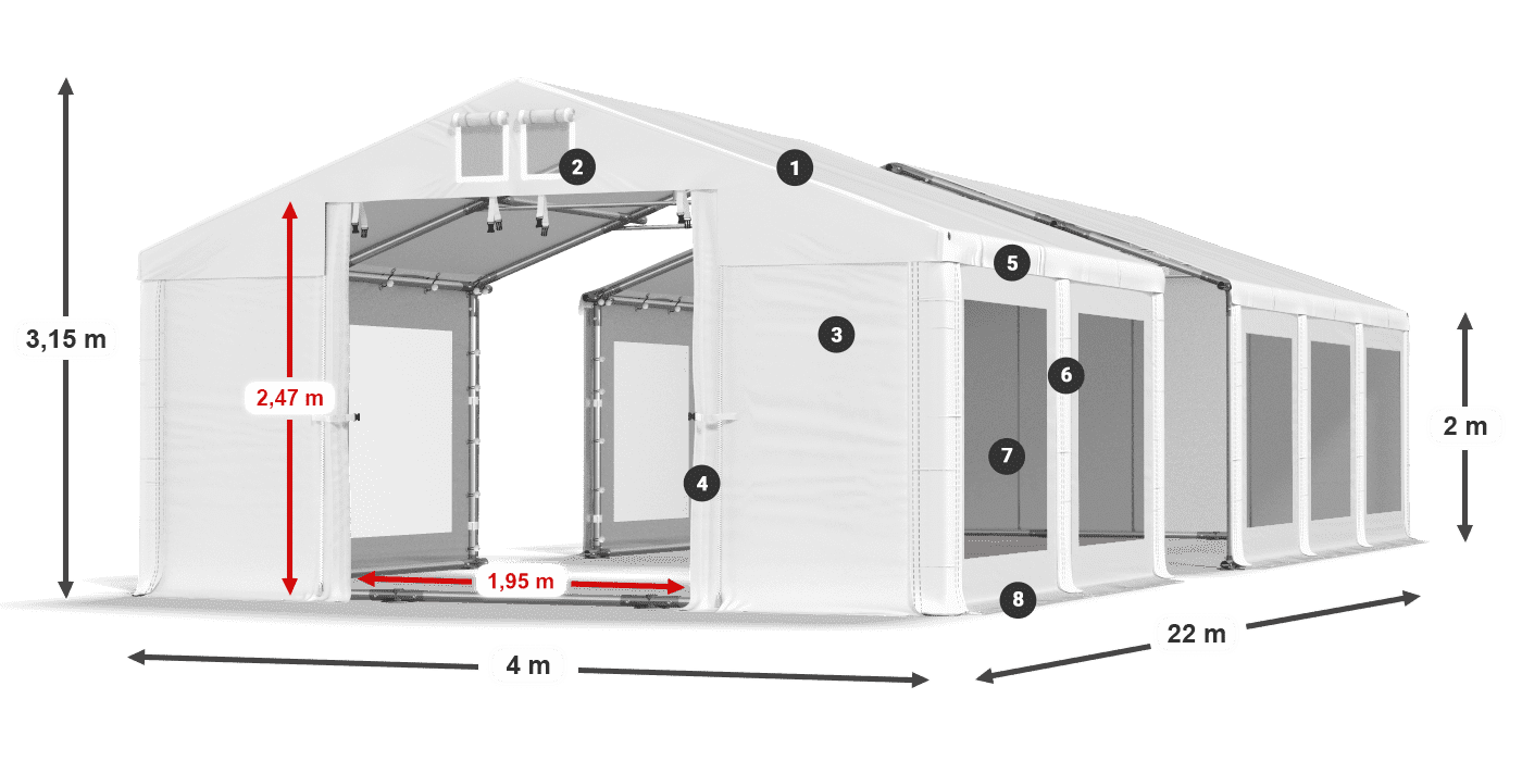 Střecha: FR 620 PVC Stěny: MS 580 PVC 2m legenda