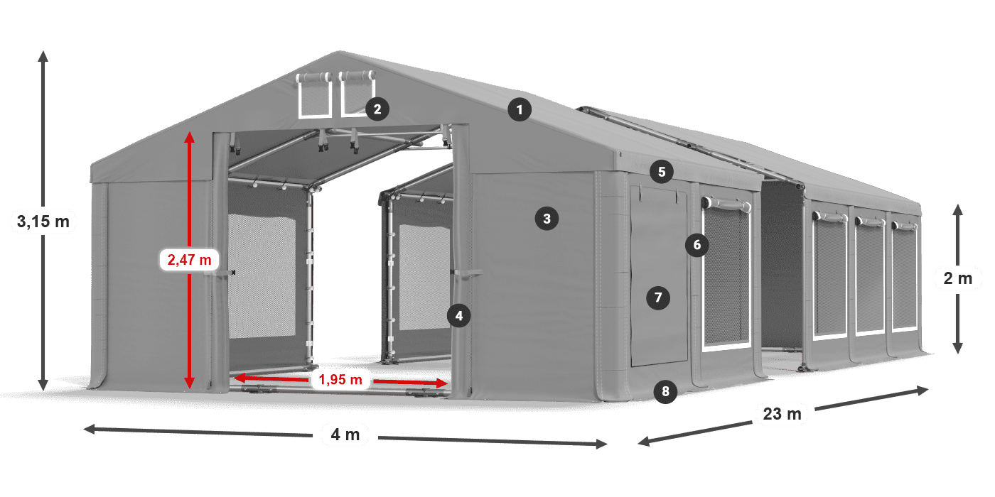 Střecha: MS 580 PVC Stěny: SD M 500 PVC 2m legenda