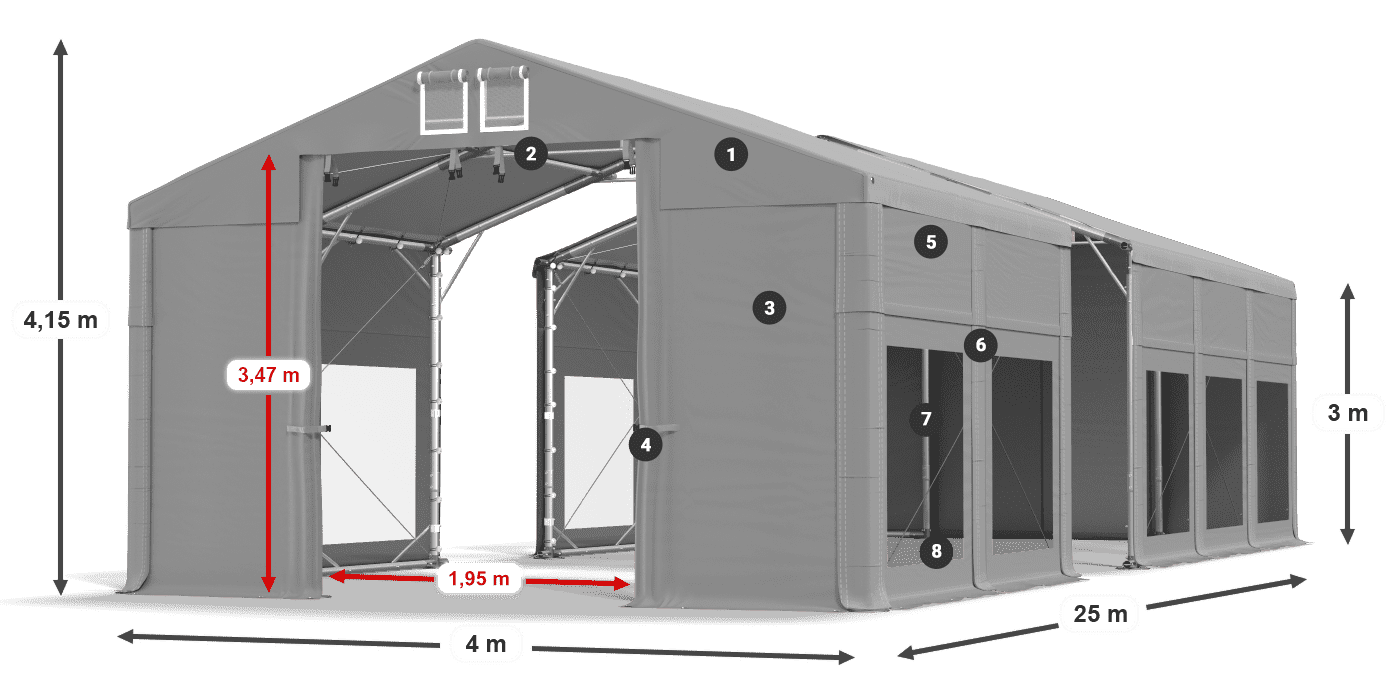 Střecha: FR 620 PVC Stěny: MS 580 PVC 3m legenda