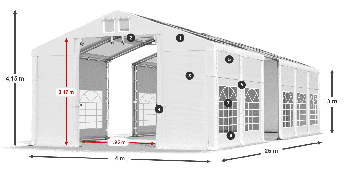 Střecha: MS T 580 PVC Stěny: FR 620 PVC 3m legenda