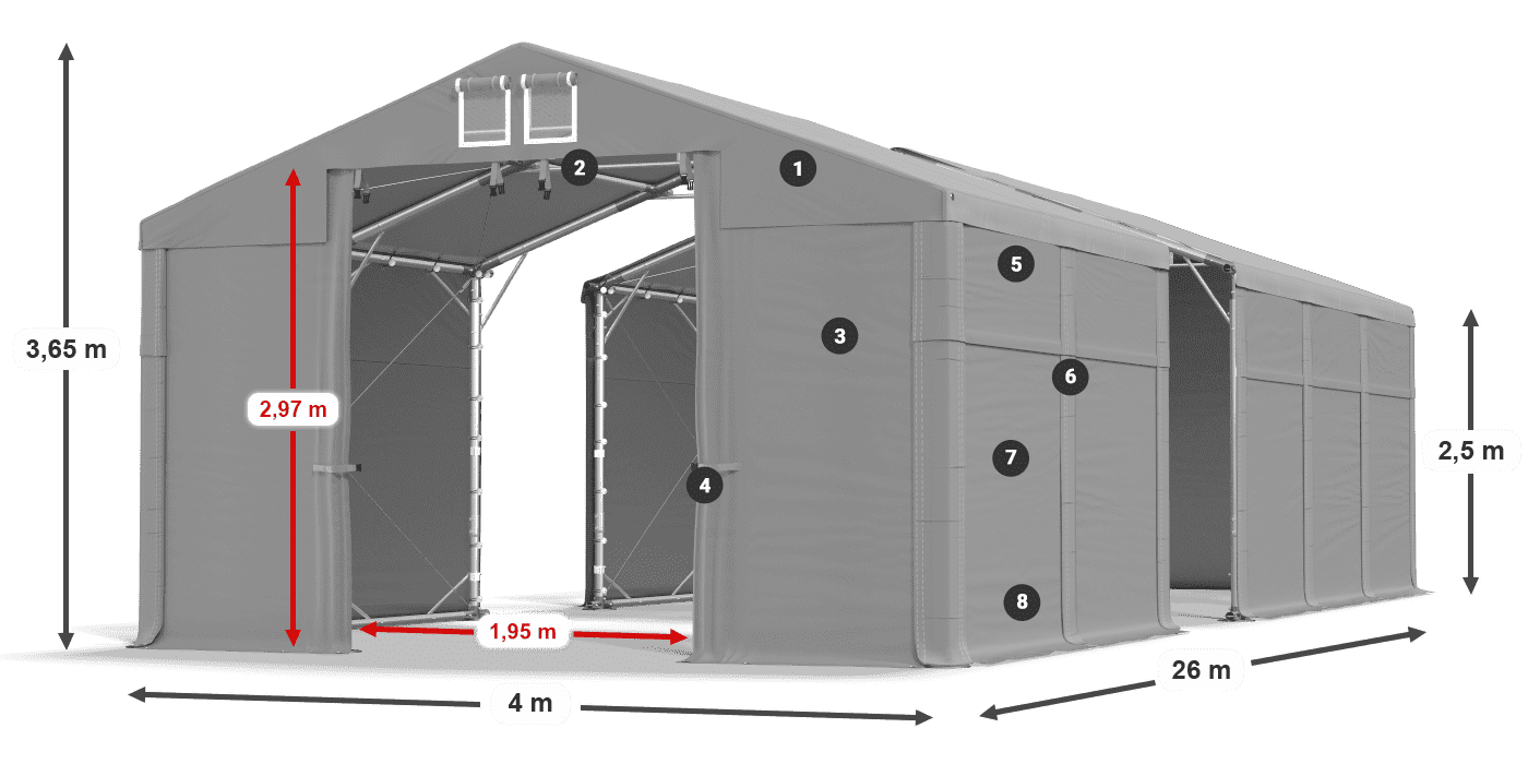 Střecha: FR 620 PVC Stěny: SD 500 PVC 2,5 m legenda