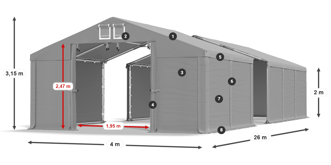 Střecha: MS 580 PVC Stěny: SD 500 PVC 2m legenda
