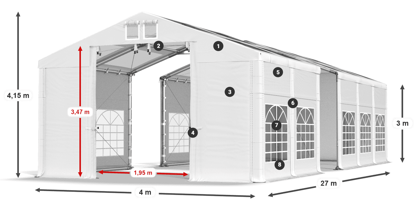 Střecha: MS T 580 PVC Stěny: FR 620 PVC 3m legenda