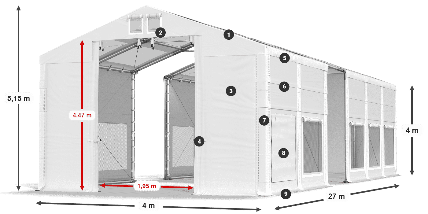 Střecha: MS T 580 PVC Stěny: SD M 500 PVC 4m legenda