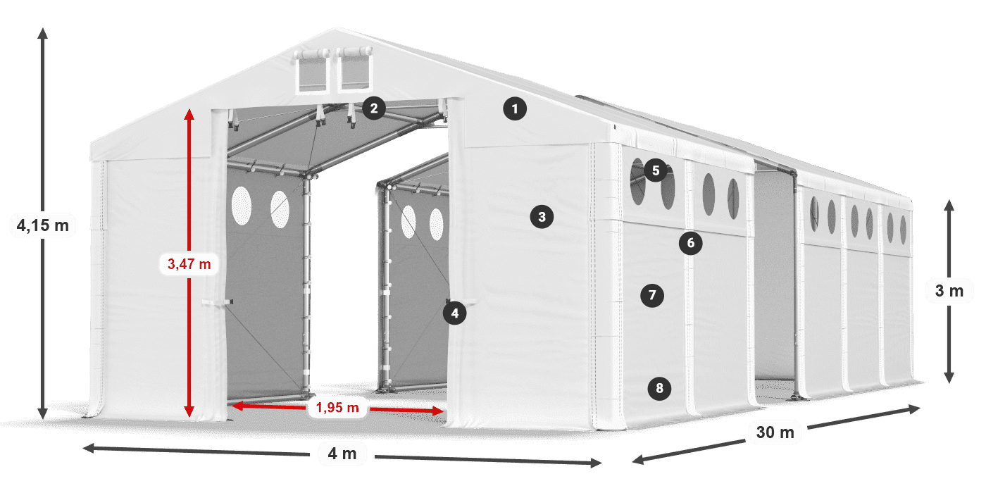 Střecha: FR 620 PVC Stěny: MS O 580 PVC 3m legenda