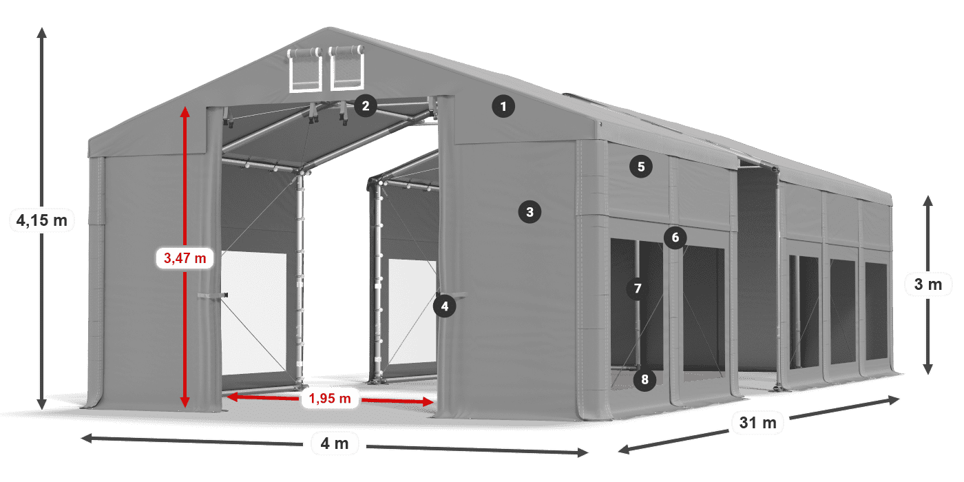 Střecha: FR 620 PVC Stěny: MS 580 PVC 3m legenda