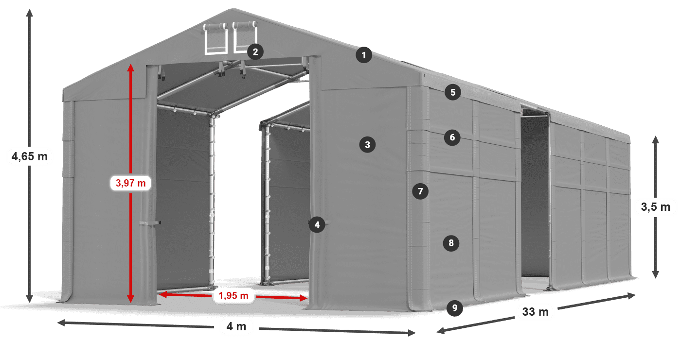 Střecha: FR 620 PVC Stěny: MS 580 PVC 3,5m legenda