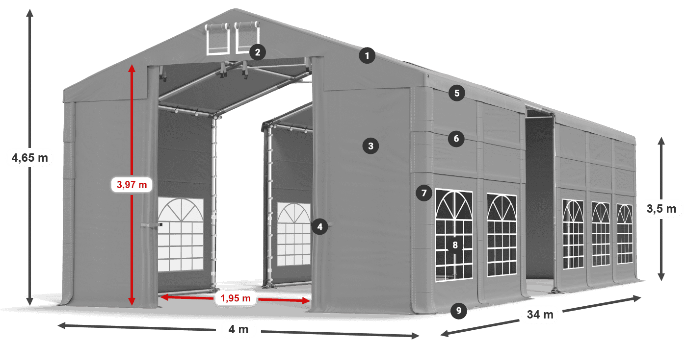 Střecha: FR 620 PVC Stěny: SD 500 PVC 3,5m legenda