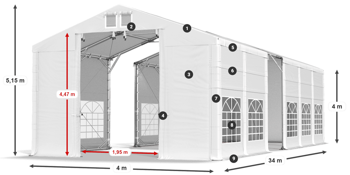 Střecha: MS 580 PVC Stěny: FR 620 PVC 4m legenda