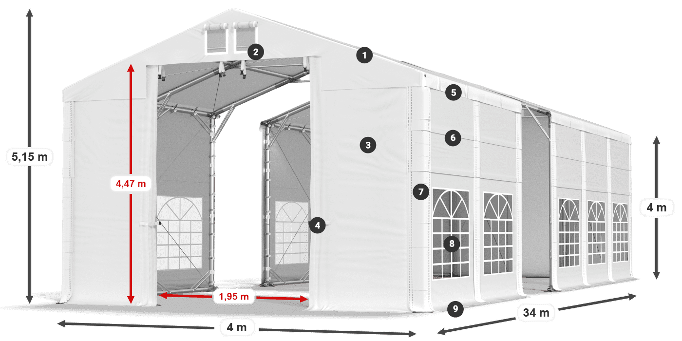Střecha: SD 560 PVC Stěny: FR 620 PVC legenda 4m