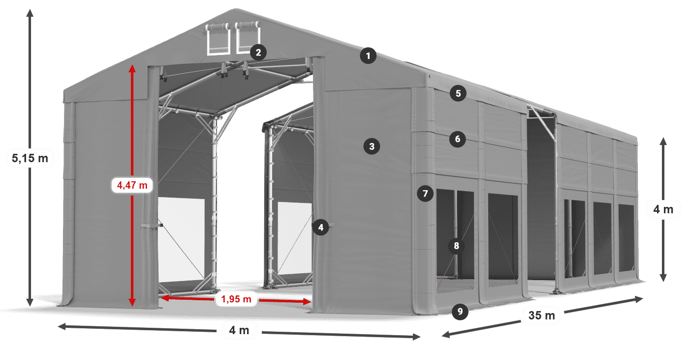 Střecha: MS 580 PVC Stěny: MS 580 PVC 4m legenda