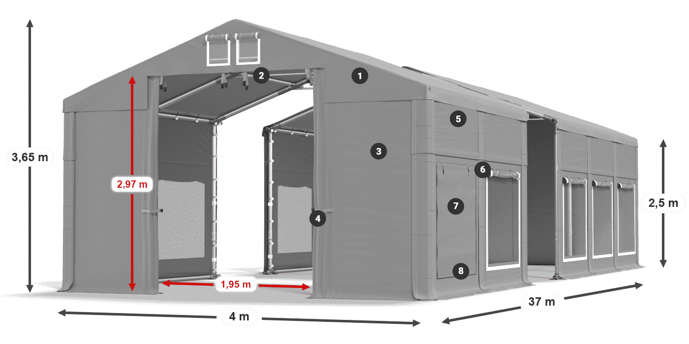 Střecha: MS 580 PVC Stěny: SD M 500 PVC 2,5 m legenda