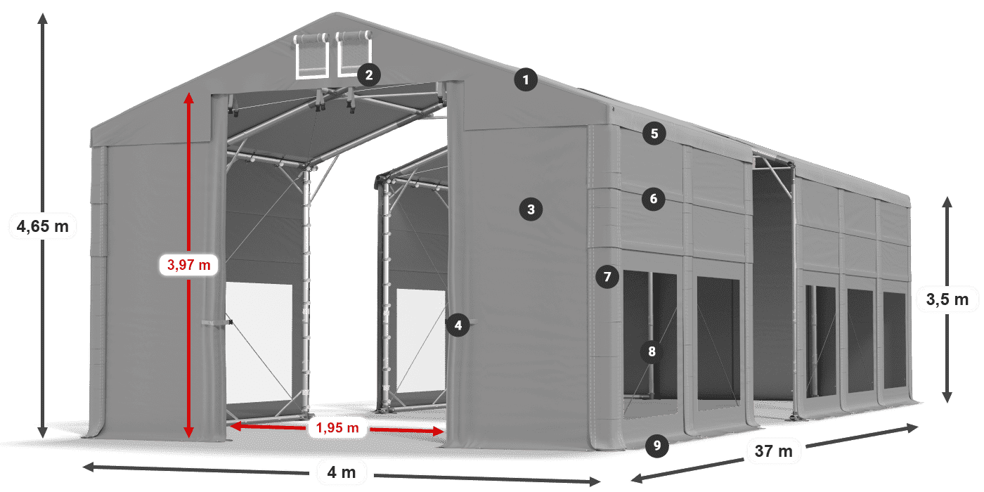 Střecha: FR 620 PVC Stěny: MS 580 PVC 3,5m legenda