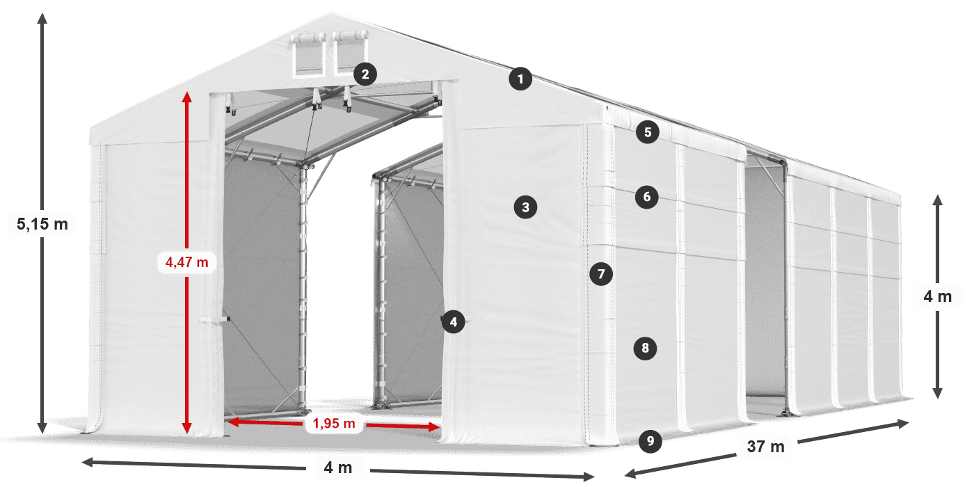 Střecha: MS T 580 PVC Stěny: SD 500 PVC 4m legenda