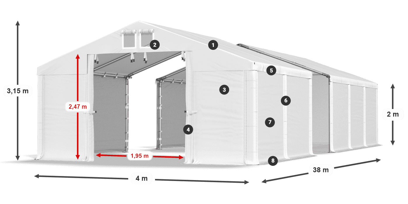 Střecha: FR 620 PVC Stěny: SD 500 PVC 2m legenda
