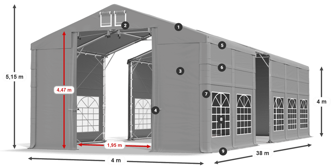Střecha: FR 620 PVC Stěny: SD 500 PVC 4m legenda