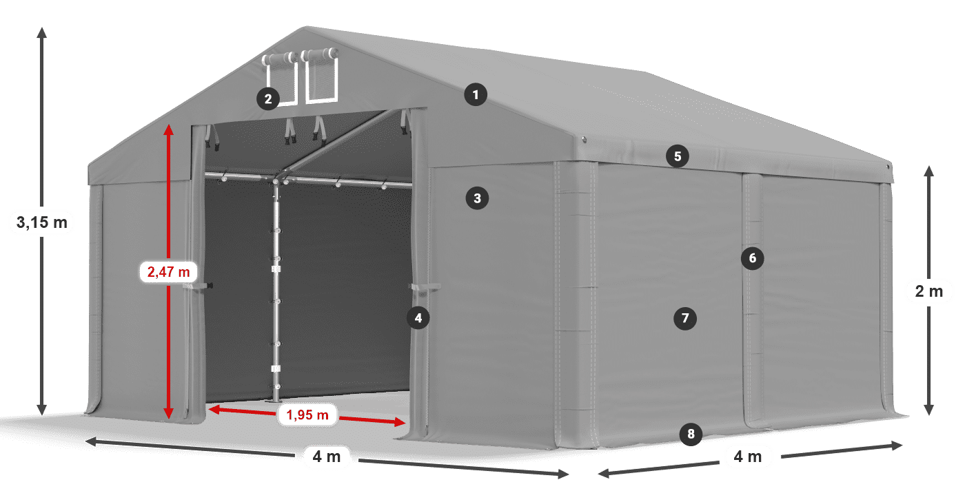 Střecha: FR 620 PVC Stěny: SD 500 PVC 2m legenda
