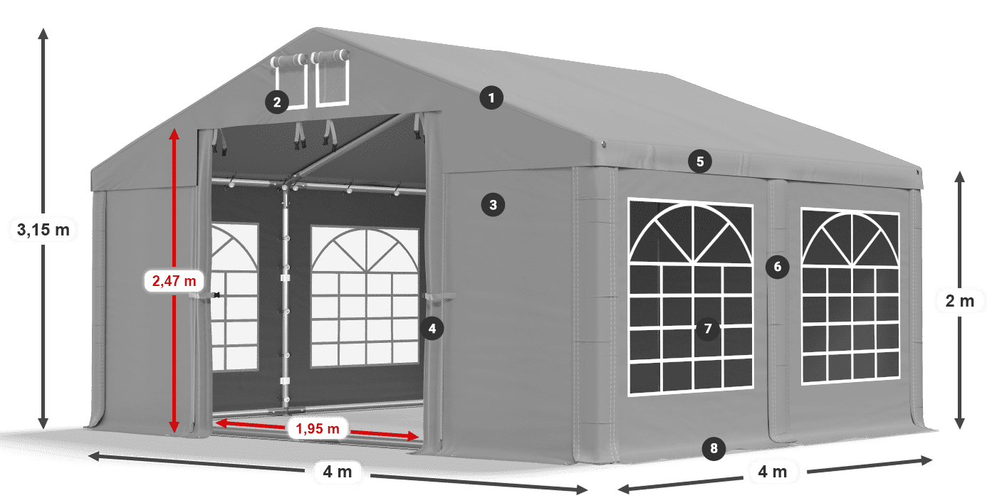 Střecha: FR 620 PVC Stěny: SD 500 PVC 2m legenda
