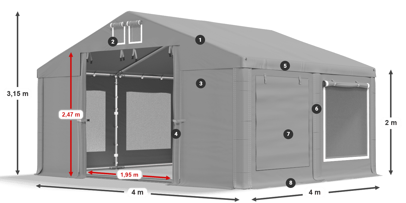 Střecha: MS 580 PVC Stěny: SD M 500 PVC 2m legenda