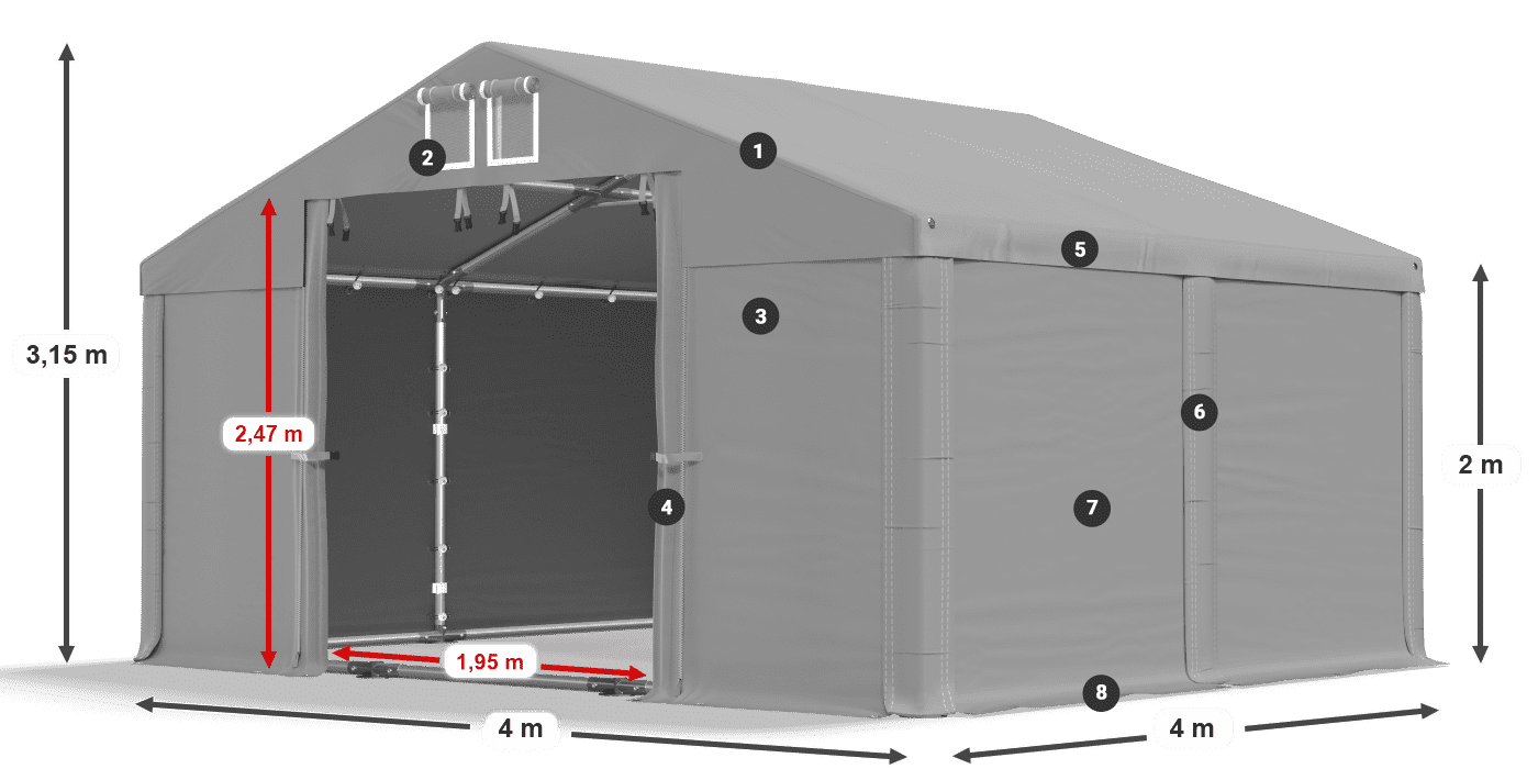 Střecha: MS 580 PVC Stěny: SD 500 PVC 2m legenda