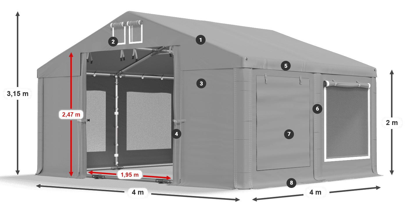 Střecha: MS 580 PVC Stěny: SD M 500 PVC 2m legenda