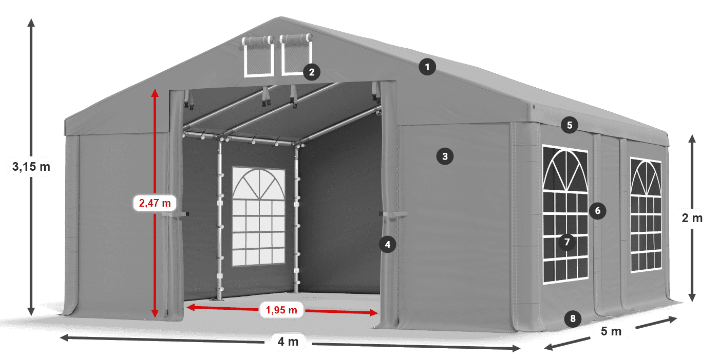 Střecha: FR 620 PVC Stěny: SD 500 PVC 2m legenda