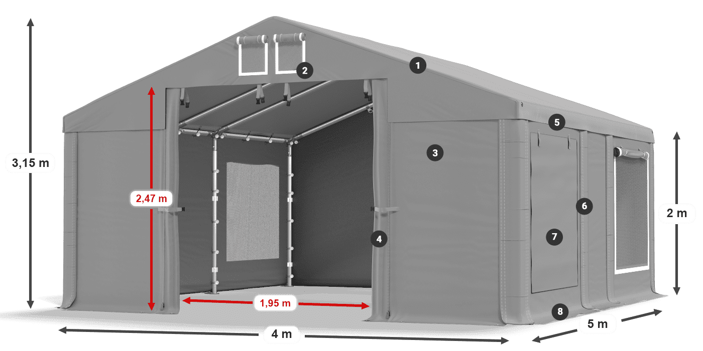 Střecha: FR 620 PVC Stěny: SD 500 PVC 2m legenda