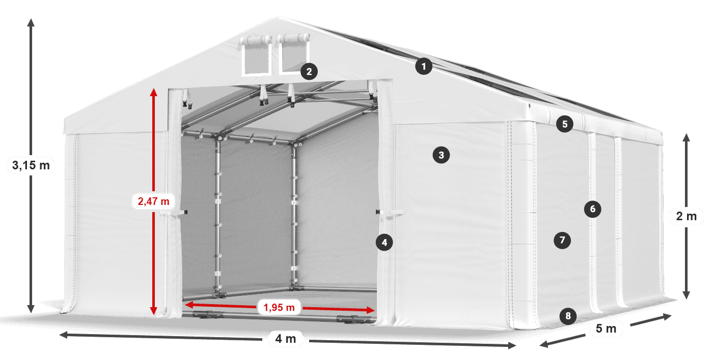 Střecha: MS T 580 PVC Stěny: SD 500 PVC 2m legenda