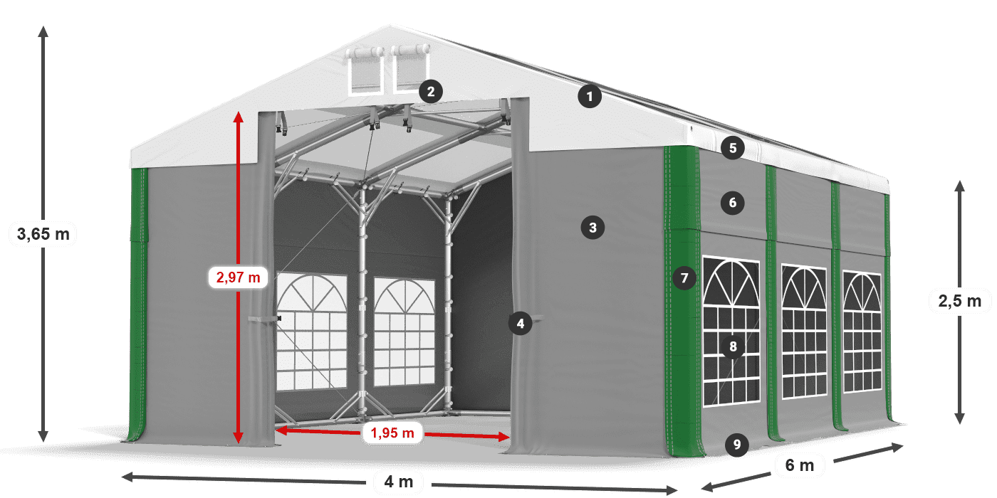 Střecha: MS 580 PVC Stěny: SD 500 PVC 2,5 m legenda