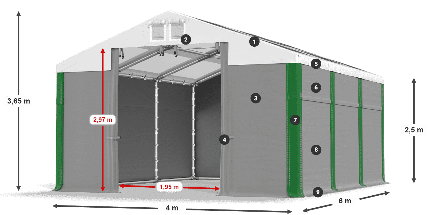 Střecha: MS T 580 PVC Stěny: SD 500 PVC 2,5 m legenda