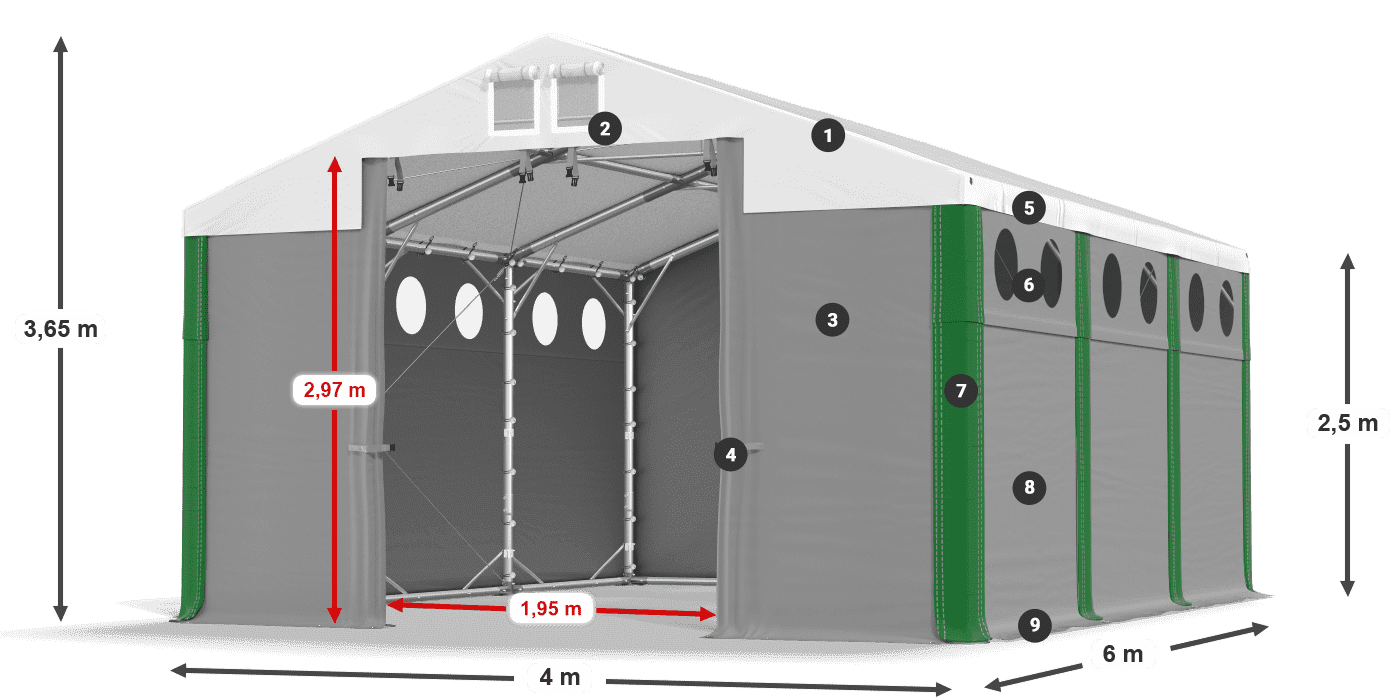 Střecha: SD 560 PVC Stěny: FR O 620 PVC legenda 2,5m