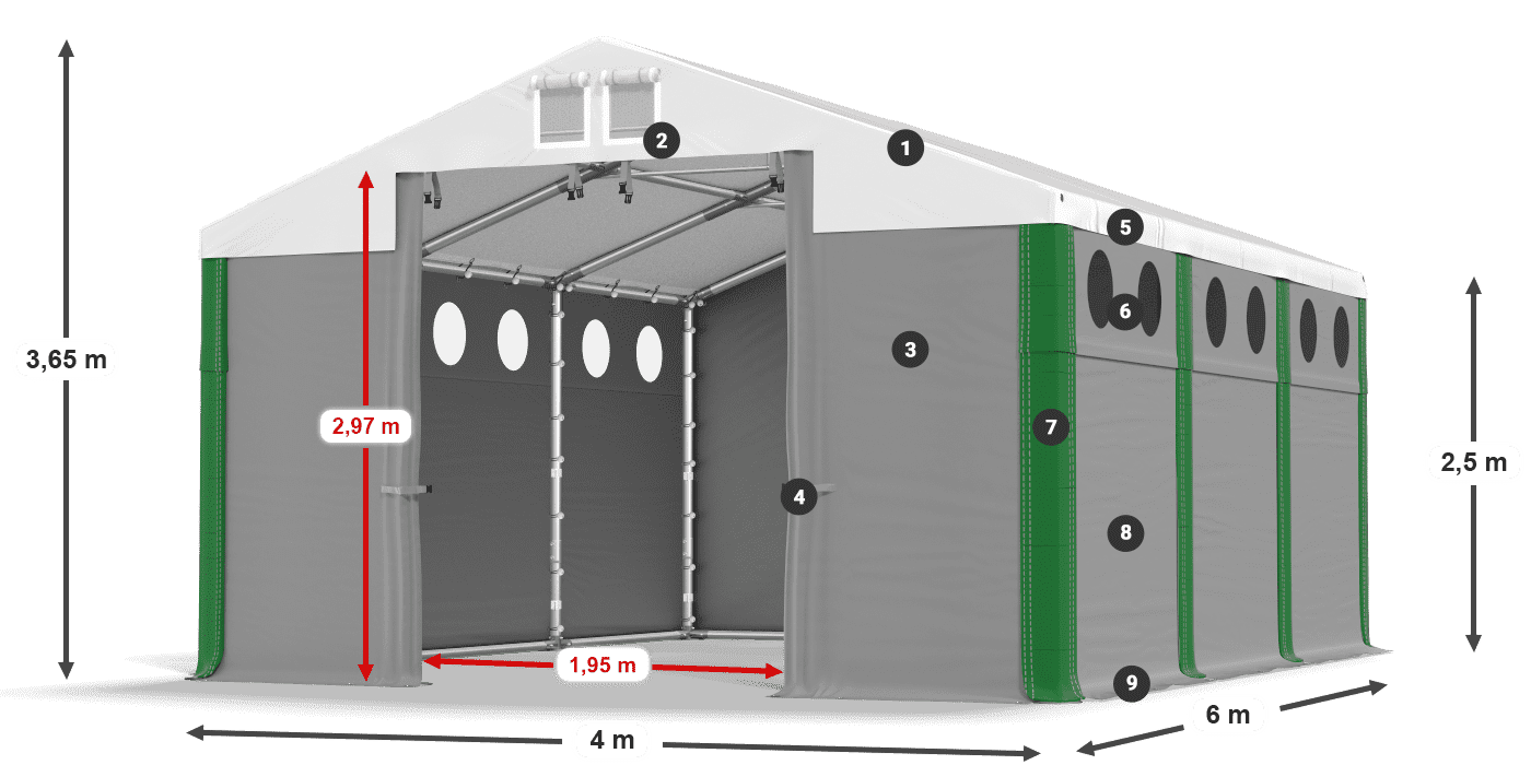 Střecha: SD 560 PVC Stěny: FR O 620 PVC legenda 2,5m