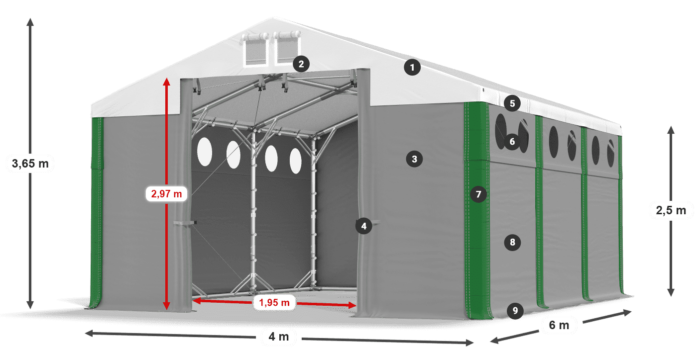 Střecha: SD 560 PVC Stěny: MS O 580 PVC legenda 2,5m