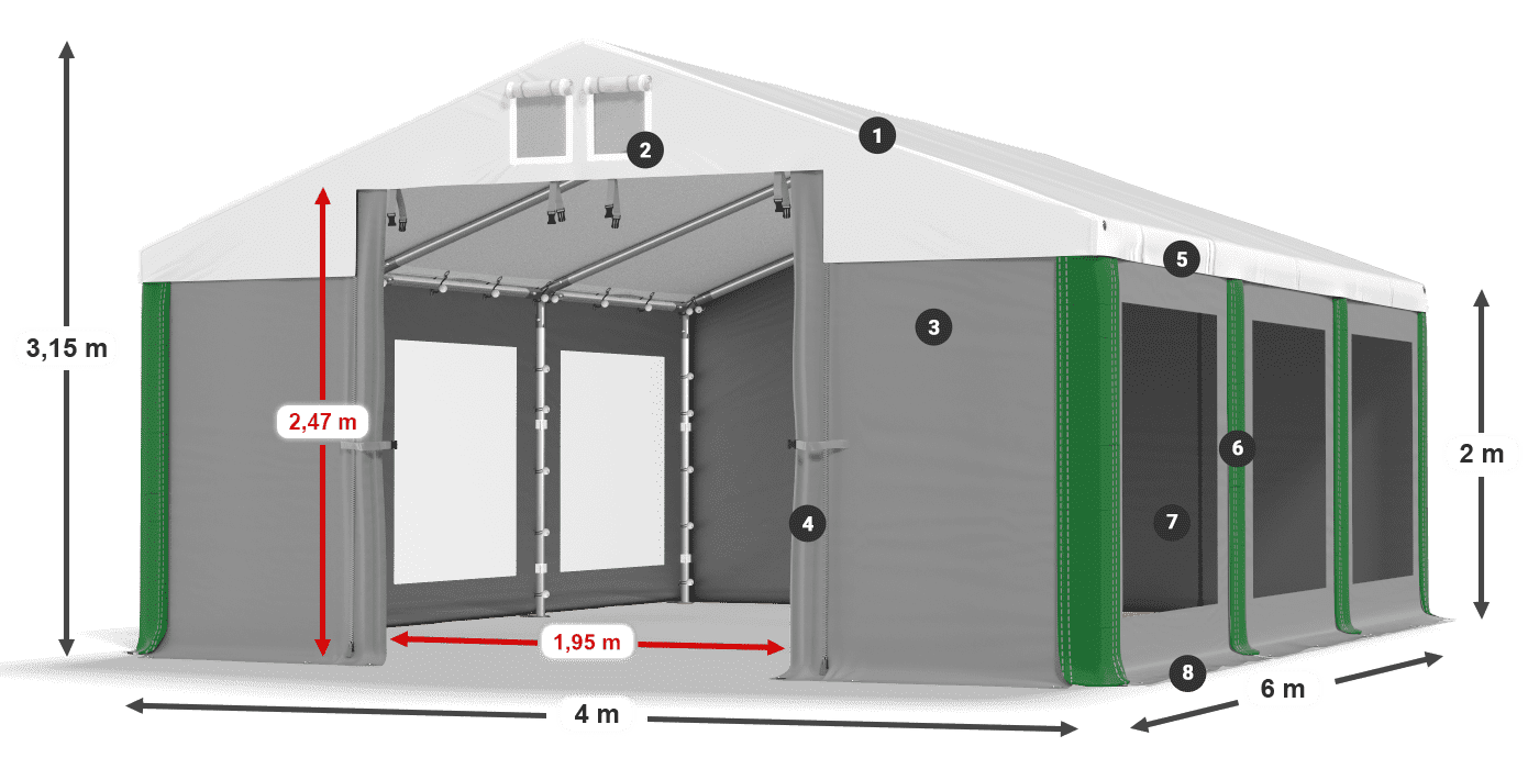 Střecha: FR 620 PVC Stěny: MS 580 PVC 2m legenda