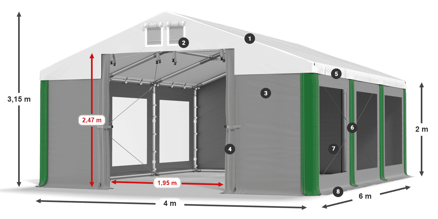 Střecha: FR 620 PVC Stěny: MS 580 PVC 2m legenda