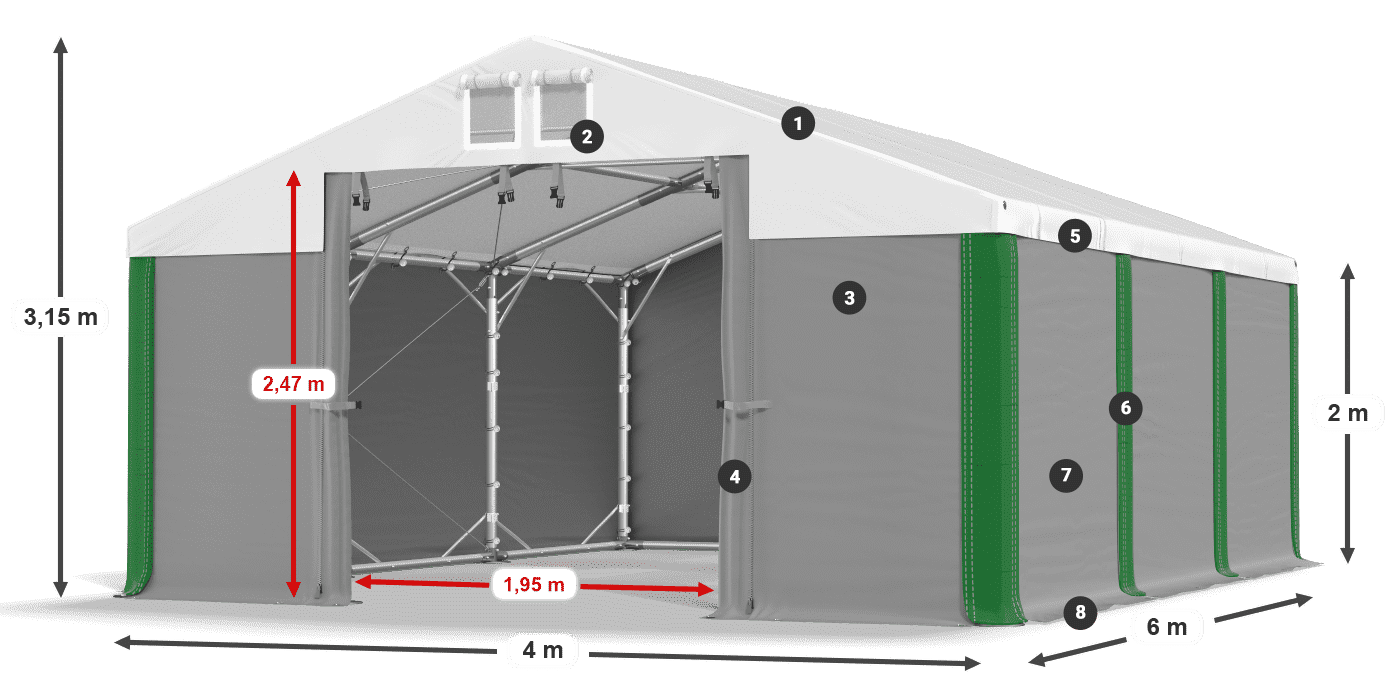 Střecha: FR 620 PVC Stěny: SD 500 PVC 2m legenda