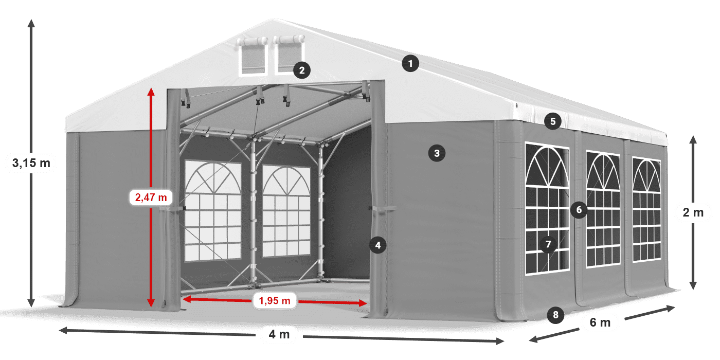 Střecha: FR 620 PVC Stěny: SD 500 PVC 2m legenda