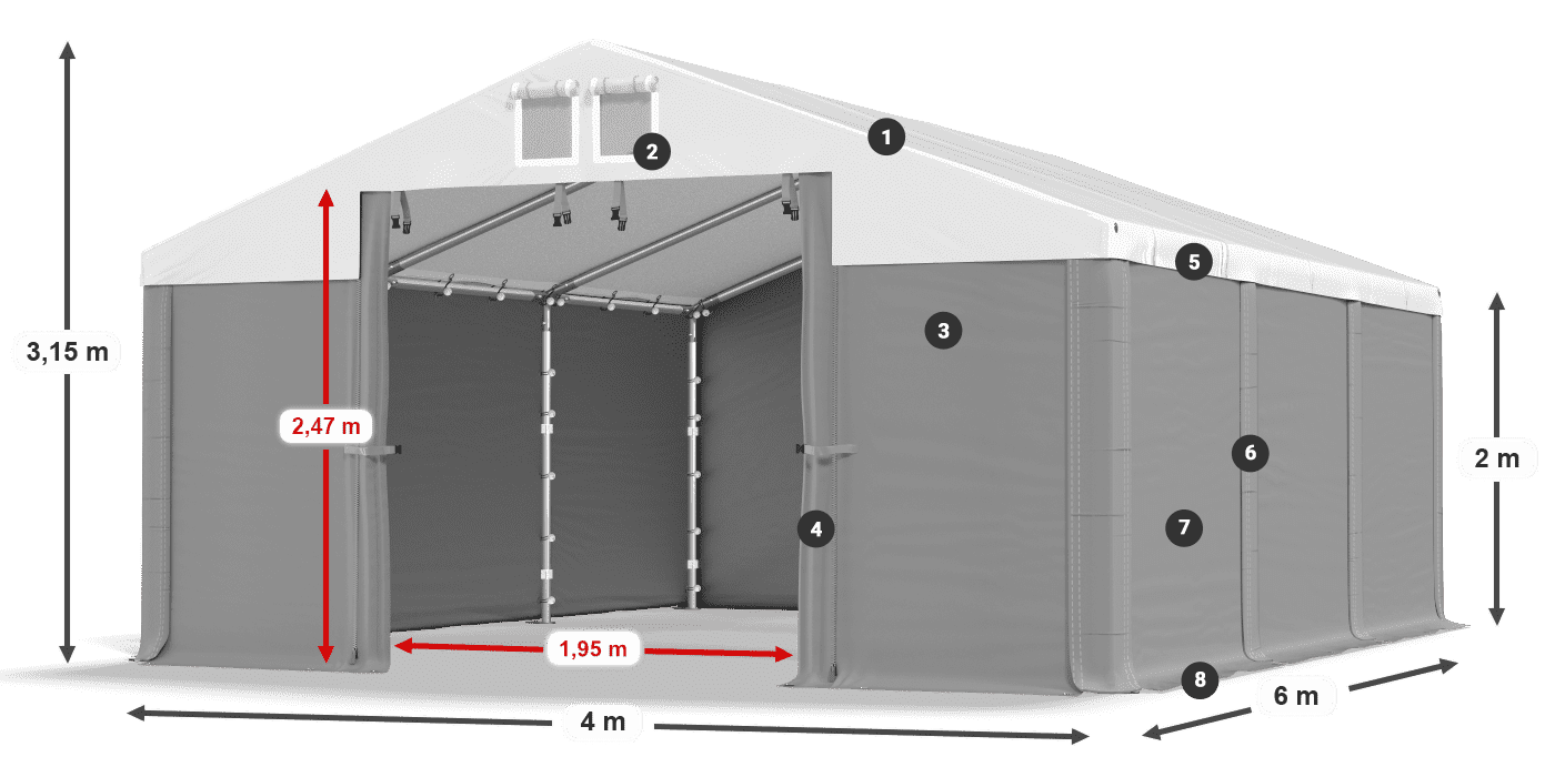 Střecha: FR 620 PVC Stěny: SD 500 PVC 2m legenda
