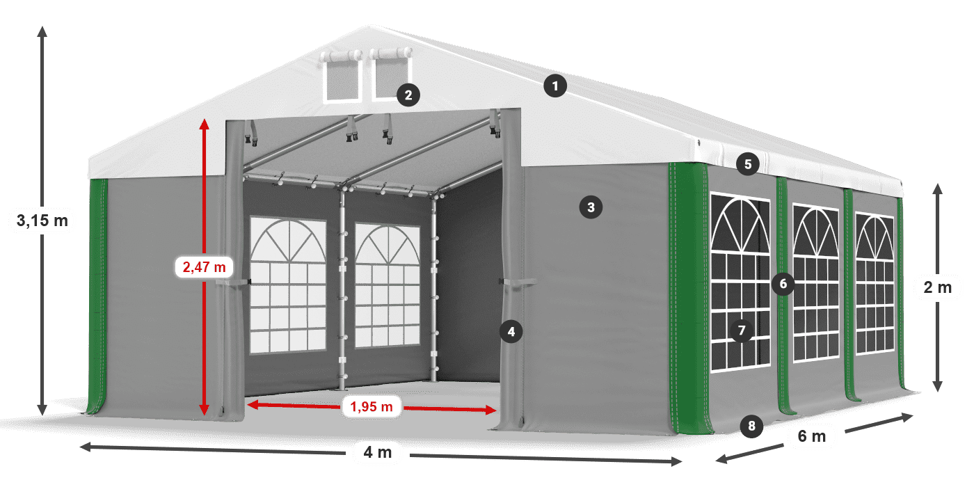 Střecha: FR 620 PVC Stěny: SD 500 PVC 2m legenda